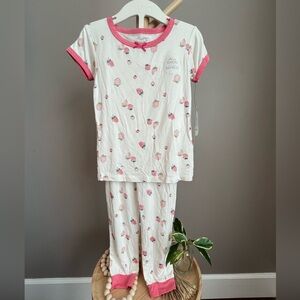 NWT Milkberry Toddler Girl Pajamas - White with Pink Strawberry Print 4T